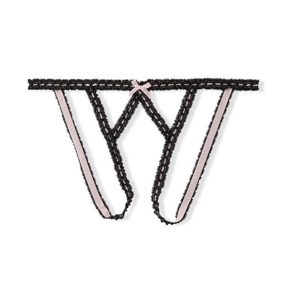 Victoria's secret crotchless black and pink cheekini panty. Medium.